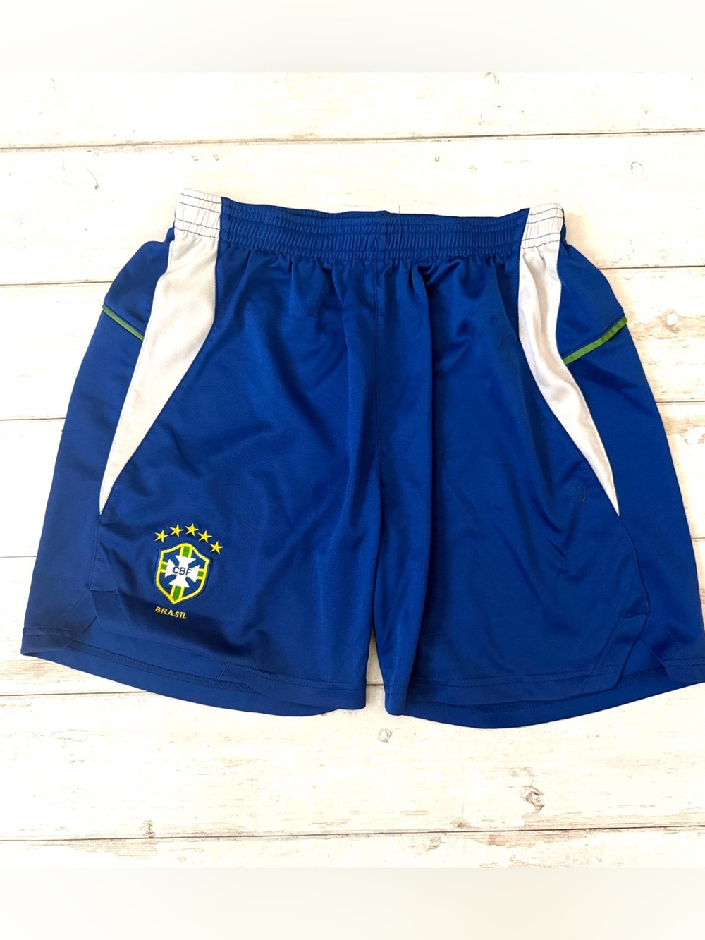 Men’s Medium Brazil Brasil Uniform Shorts Blue Yellow Soccer Futbol Kit